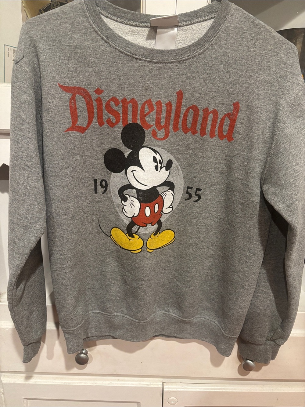 Disney Grey Mickey Mouse Crewneck Sweatshirt with Red Logo